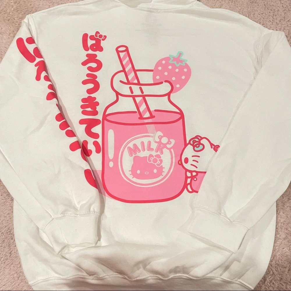 White Hello Kitty Strawberry Milk Hoodie - Picture 4 of 7
